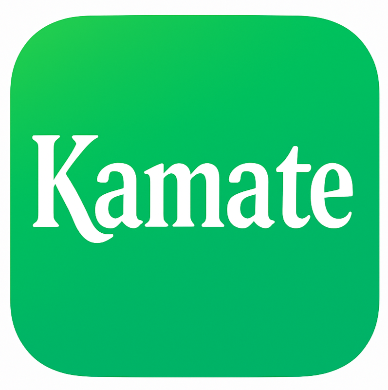 Kamate logo in green text on white background.